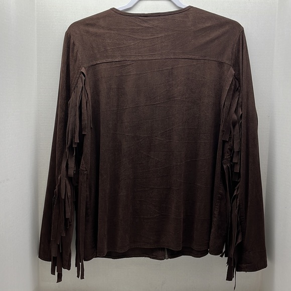 Fringe, light suede feel jacket, large-ext large, zipper front, dark brown - Picture 8 of 12